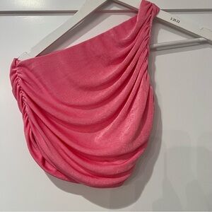 Pink One-Shoulder Ruched Top